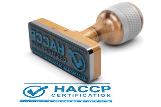 Rubber stamp with the text HACCP certification stamped over white background. 3D illustration.