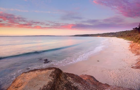 Sunrise colours looking south over Nelson Beach, Jervis Bay, NSW Australia