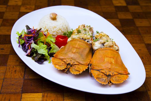 Seafood menu. There are lobster and rice ,Thai food in a luxury hotel.