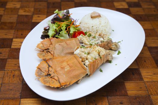 Seafood menu. There are lobster and rice ,Thai food in a luxury hotel.