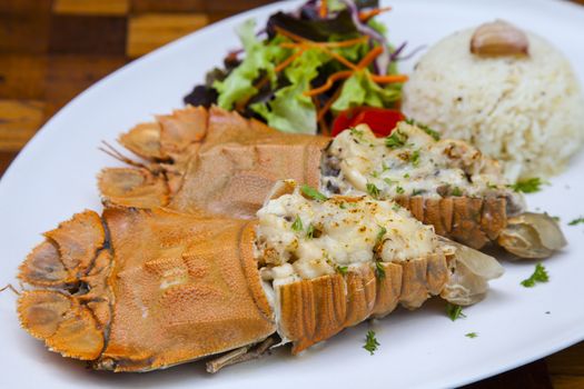 Seafood menu. There are lobster and rice ,Thai food in a luxury hotel.