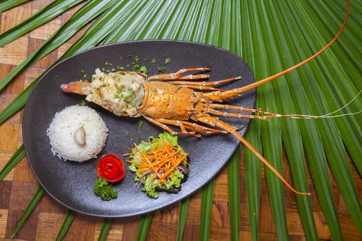 Seafood menu. There are lobster and rice ,Thai food in a luxury hotel.