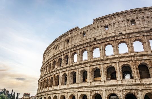 Detail of the Colosseum amphitheatre in Rome, Italy