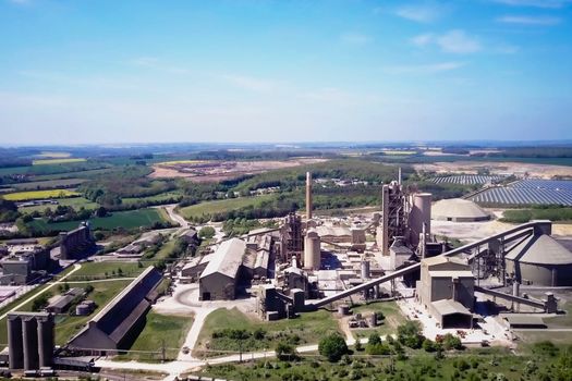 Large cement plant. The production of cement on an industrial scale in the factory.