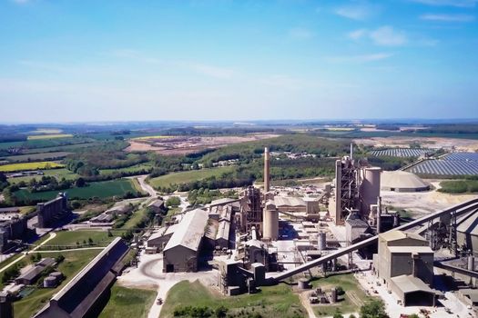 Large cement plant. The production of cement on an industrial scale in the factory.