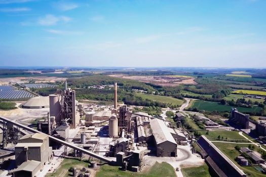 Large cement plant. The production of cement on an industrial scale in the factory.