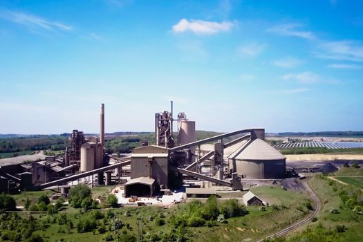 Large cement plant. The production of cement on an industrial scale in the factory.