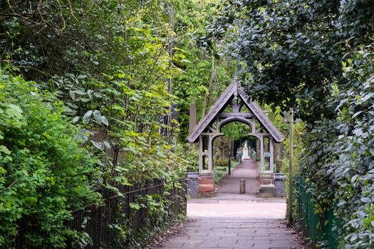 A nice walkway lead to a church cemetery