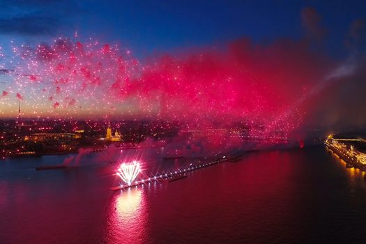 Salute Scarlet Sails. The festive salute is grandiose. Fireworks pyrotechnics.