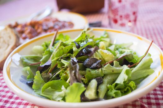 mixed salad made up of greens which grow wild and black olives