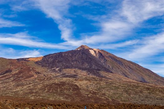 View of the Teide Volcano and a blue sky on the island of Tenerife in Spain