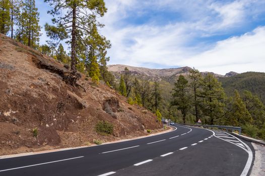 Tarmac road in the Teide Park on the island of Tenerife in Spain