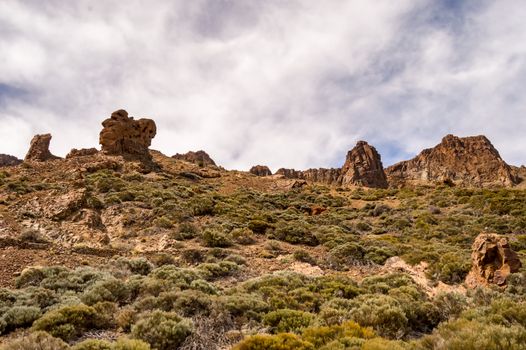 View of the Green Rocks of Los Azulejos in the Teide Park in Tenerife, Spain