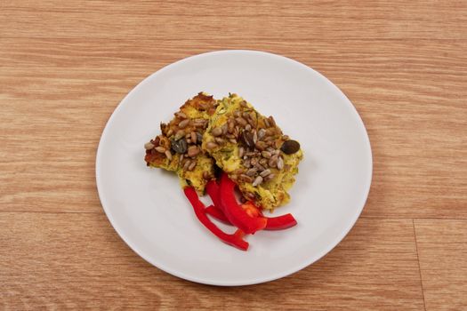 Azuki with vegetables on steam on a wooden table