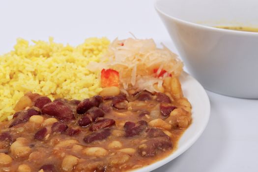 Red beans with curry rice on a white background