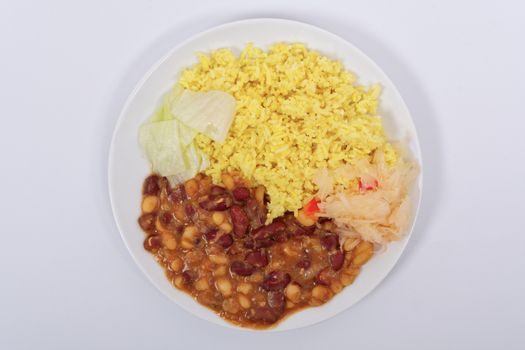 Red beans with curry rice on a white background