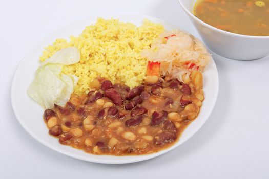 Red beans with curry rice on a white background