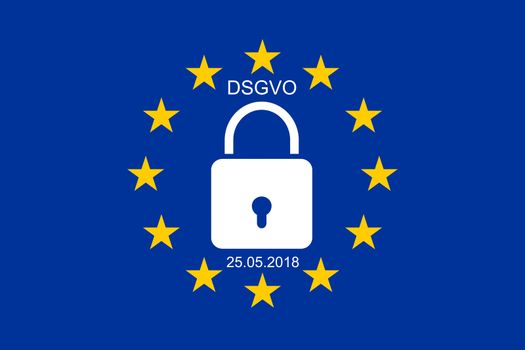 European flag with text DSGVO and 25.05.2018