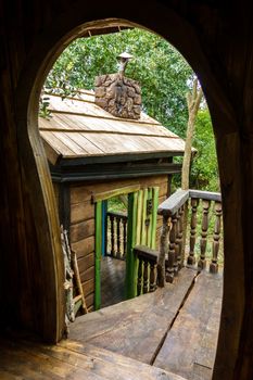 Fantasy tree house for children, playing outdoors in the garden, backyard, hobbit hole, fantasy house on trees