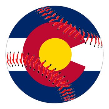 A new white baseball with red stitching with the Colorado state flag overlay isolated on white