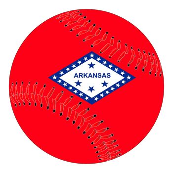 A new white baseball with red stitching with the Arkansas state flag overlay isolated on white