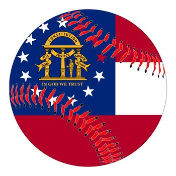 A new white baseball with red stitching with the Georgia state flag overlay isolated on white