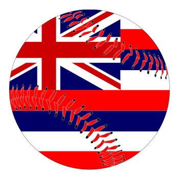 A new white baseball with red stitching with the Hawaii state flag overlay isolated on white