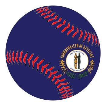 A new white baseball with red stitching with the Kentucky state flag overlay isolated on white