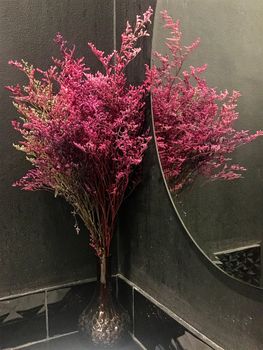 Red grass flower in the mirror