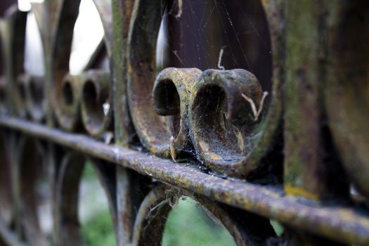 macro of rusty iron railing metal