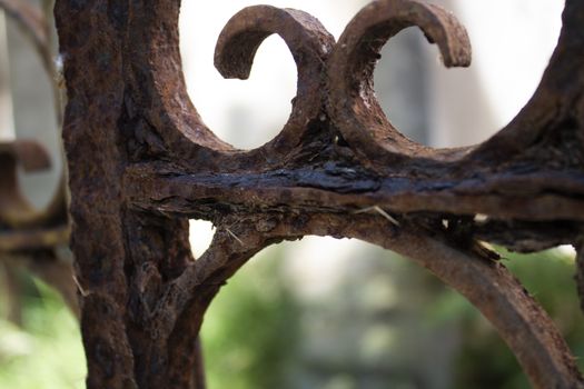 macro of rusty iron railing metal