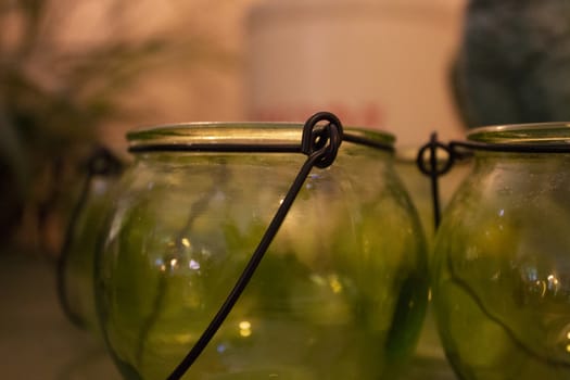 glass container with metal hook vintage style