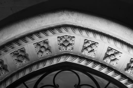 Details of ancient architectural construction in black and white