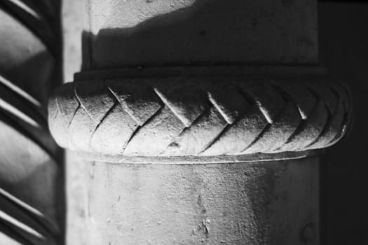 Details of ancient architectural construction in black and white