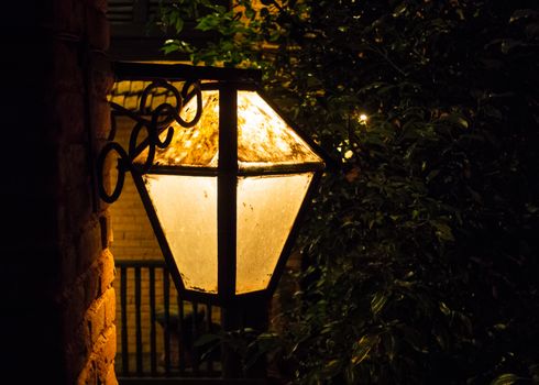 Retro electric lamp at night
