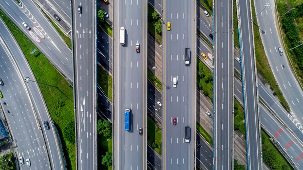 Top view city traffic of highway and bridge.