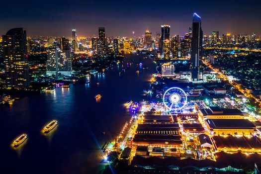 Bangkok cityscape at night in Thailand.