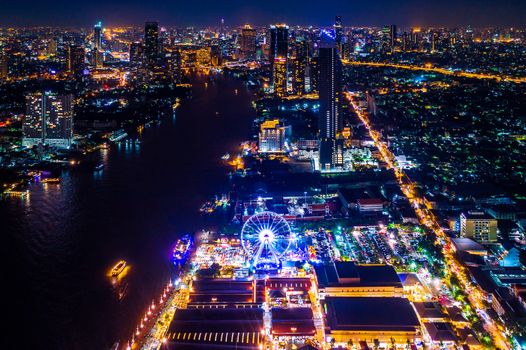 Bangkok cityscape at night in Thailand.