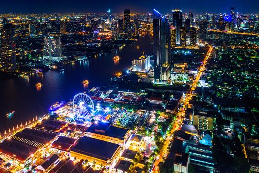 Bangkok cityscape at night in Thailand.