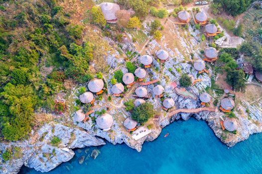 Aerial view of Cottage on the Si chang island, Thailand.