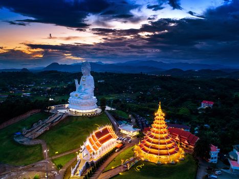 Aerial view of Wat Huay Pla Kang, Chinese temple in Chiang Rai Province, Thailand.