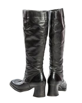Black beautiful leather modern boots isolated on white