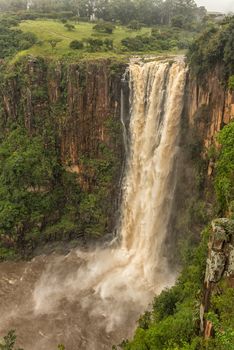 The flooded Umgeni River plunges 95 m down the Howick Falls, in Howick, in the Kwazulu-Natal Midlands Meander