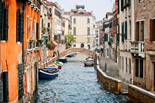 VENICE, ITALY - OCTOBER 26 : View along a Canal in Venice on October 26, 2006. Unidentified people.