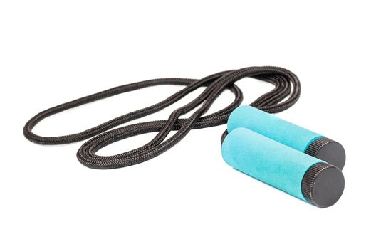 Black Skipping rope with blue handles isolated on white