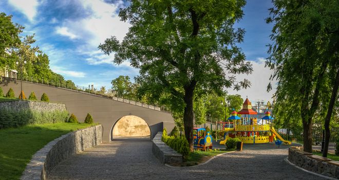 Panoramic view in the Istanbul park in Odessa, Ukraine on a sunny spring morning