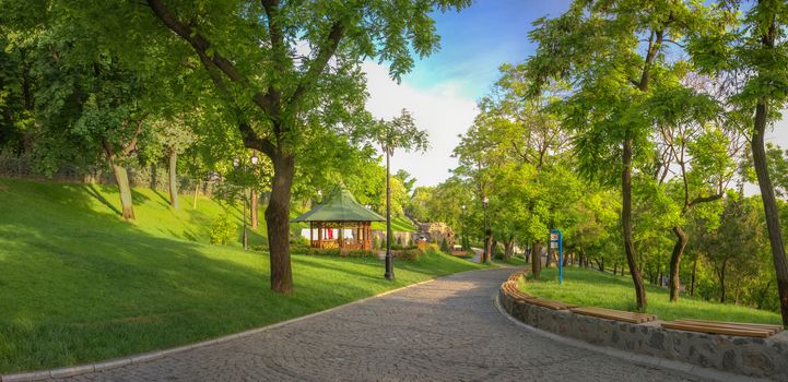 Panoramic view in the Istanbul park in Odessa, Ukraine on a sunny spring morning