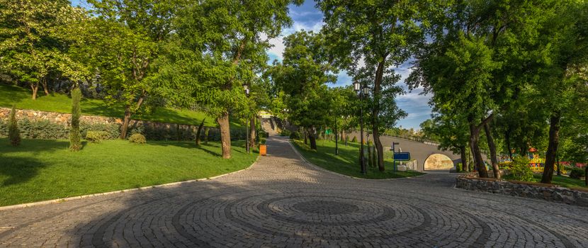 Panoramic view in the Istanbul park in Odessa, Ukraine on a sunny spring morning