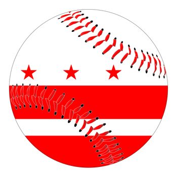 A new white baseball with red stitching with the Washington DC state flag overlay isolated on white