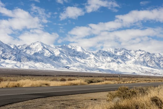 View of the SIerras in winter from highway 395